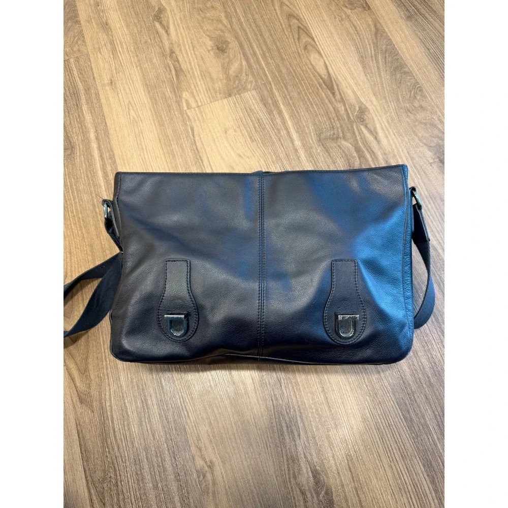 Ted Baker London Mens Blue Leather Messenger Bag Satchel Crossbody Briefcase